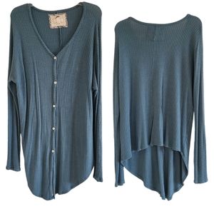 Cupio Blue Waffle Print High Low Button Front Long Sleeve Cardigan Size XL